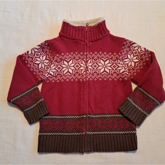 Gymboree boys xs or 3-4Mountain Lodge red and brown zip front sweater VGUC - Picture 1 of 3